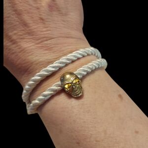 B867 Gold Skull White Braided Rope Adjustable Bracelet